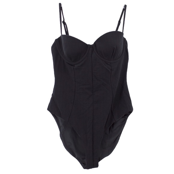 Onia Other - Onia Black Textured Underwire Lace Up Corset One Piece Swimsuit Bodysuit Beach